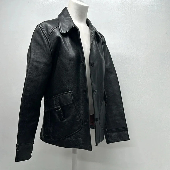 The Territory Ahead 100% Leather Jacket Coat Collared Button Down Black Small - Picture 2 of 12